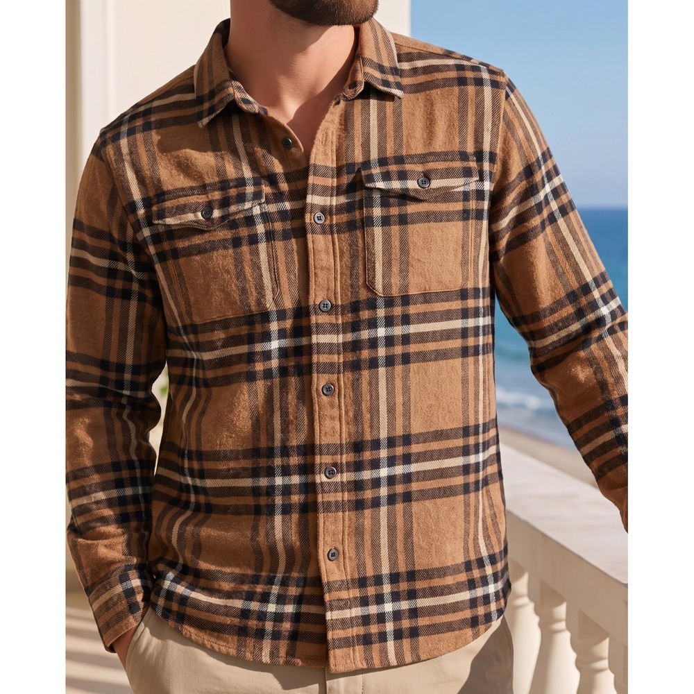 🌲Patagonia Fjord Flannel Shirt Men L Brown Organic Cotton Workwear Gorpcore